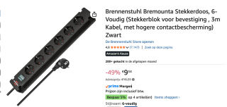 Brennenstuhl Bremounta Stekkerdoos, 6-Voudig voor €9,34 bij Amazon