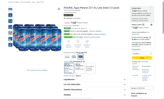 Agua Mineral Peñafiel Natural 237ml x 12 latas por $148 | Oferta Amazon