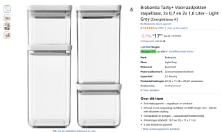 Brabantia Tasty+ Voorraadpotten stapelbaar voor €17,70 bij Amazon