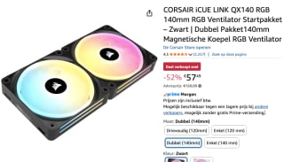 Corsair QX140 RGB-starterset - Zwart (set van 2) - 140 mm voor €57,49 bij Amazon