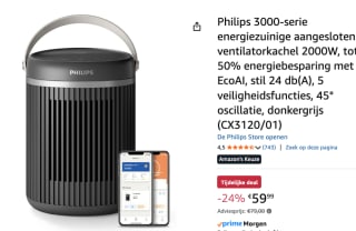 PHILIPS 3000-serie CX3120/01 Keramische kachel voor €59,99 bij Amazon