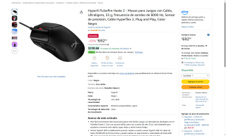 Mouse HyperX Pulsefire Haste 2 26K 8000Hz por $692 | Amazon
