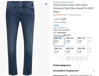 Only & Sons heren Slim jeans voor €17,80 bij Amazon