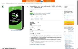 Disco Duro Seagate Barracuda 1TB por $667 | Amazon