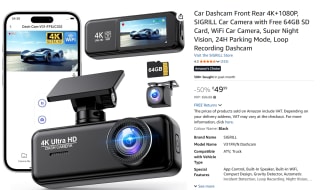 Car Dashcam Front Rear 4K+1080P voor €49,99 bij Amazon