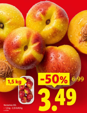 1 kg nectarines voor €3,49 bij Lidl