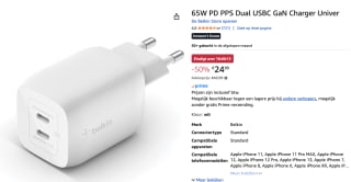 Belkin - Boost-Up Charge Pro Adapter - 2-poorts - 65W voor €24,99 bij Amazon