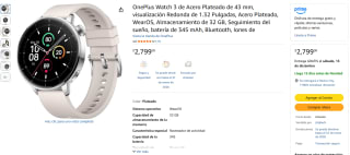 OnePlus SmartWatch 3 43mm 32GB por $2,799 | Amazon