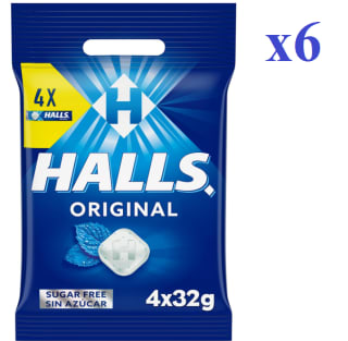 6 Paquetes de 4 unidades de Caramelos sabor mentolado sin azúcar Halls por 9.66€