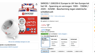 Skross Europa naar Groot Brittannië Reisadapter - Geaard - voor €2,21 bij Amazon