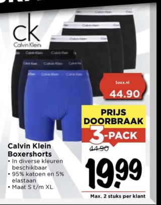 3 Pack Calvin klein boxers voor €19,99 bij Vomar