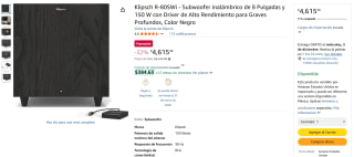 Subwoofer Klipsch 8" por $4,616 | Amazon