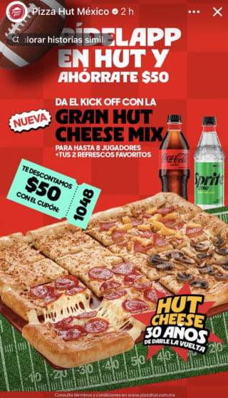 $50 de descuento en Gran Hut Cheese Mix | Pizza Hut