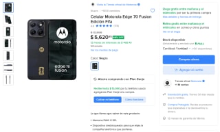 Moto Edge 70 Fusión Edición FIFA 256GB por $5,621 en Mercado Libre