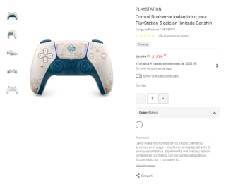 Control Dualsense PS5 Genshin por $1,709 | Liverpool