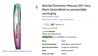 Rimmel London Wonder'Extension Mascara - 001 Black voor €4,69 bij Amazon