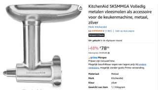 KitchenAid 5KSMMGA Voedselmolen Mixer Accessoire voor €78,05 bij Amazon
