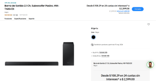 Barra de Sonido Samsung 2.1 Ch Subwoofer HW-T420/ZX por $1,877