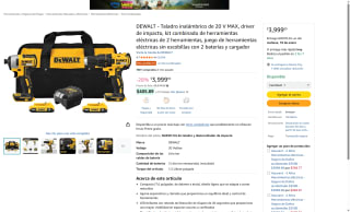 DEWALT Taladro Inalámbrico 20V MAX 2 Baterías por $3,999 | Amazon