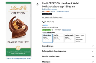 Lindt CREATION Melkchocolade Hazelnoot Wafel Reep 150g voor €2,50 bij Amazon
