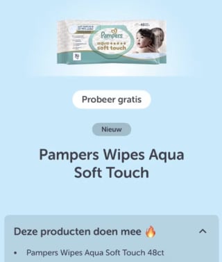gratis Pampers wipes aqua soft touch via Tikkie en Etos