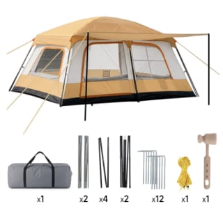 Carpa de Camping para 4-6 Personas, Doble Capa, Plegable, 2 Habitaciones por 58.26€