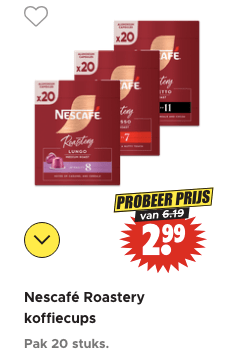 Nescafé Roastery Nespresso cups (20 stuks) voor €2,99 bij Dirk