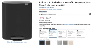 Brabantia Bo Prullenbak - 60 liter - 1 vak voor €123,40 bij Amazon
