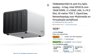 TERRAMASTER F4-425 Pro NAS-opslag – 4-bay, Intel N350 8-core 16GB DDR5