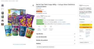 Barcel Caja Takis Fuego 480g por $72 en Amazon