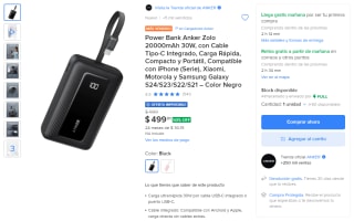Anker PowerBank 20,000 mAh (30 W) por $499 en Mercado Libre