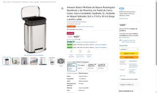 Minibote de Basura Rectangular 5L Acero Inoxidable por $449 | Amazon