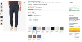 Pantalón Chino Amazon Essentials Ajustado por $282 | Amazon