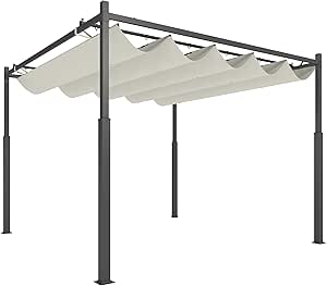 Outsunny 3 x 3(m) Metal Pergola with Retractable Roof and Magnetic Fixture