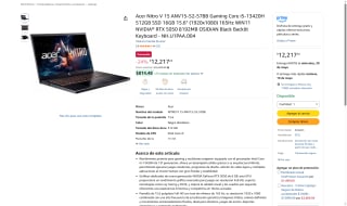 Laptop Acer Nitro V 15 16GB 512GB i5-13420H RTX 5050 por $12,217 | Amazon