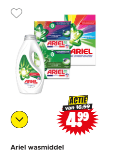 Alle Ariel wasmiddel voor €4,99 bij Dirk
