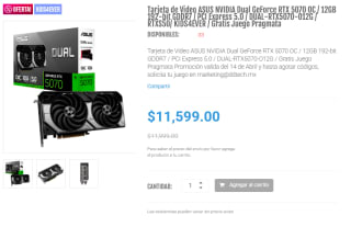 Tarjeta ASUS RTX 5070 OC 12GB por $11,599 | Oferta DDTech