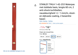 Stanley 1-42-253 Waterpas Antichoc 600mm voor €16,54 bij Amazon