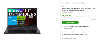 Laptop Acer Nitro i5 512GB por $14,251 | Bodega Aurrera (BBVA MSI)