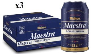 3 Packs de 12 unidades de 33cl de MAHOU MAESTRA Cervezas tostadas doble lúpulo 20.38€