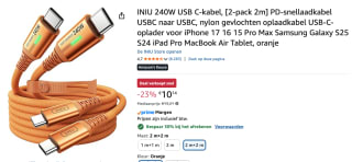 INIU 240W USB C-kabel, [2-pack 2m] voor €7,10 bij Amazon