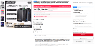 Mini PC ACEMAGIC Ryzen 7 H255 16GB 512GB por $7,884 en AliExpress