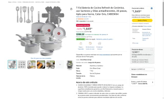 Batería T-Fal Refresh 20 piezas por $1,850 | Amazon