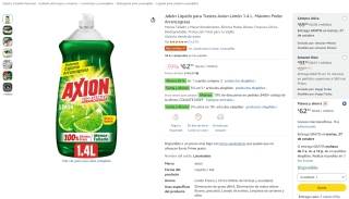 Jabón Líquido para Trastes Axion Limón 1.4 L. por $41 en Amazon