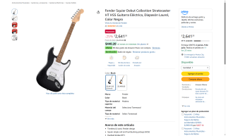 Guitarra Eléctrica Fender Squier Stratocaster por $2,641 | Oferta Amazon