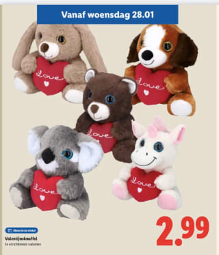 Valentijn knuffel voor €2,99 bij de Lidl