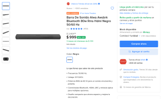 Barra de Sonido Aiwa 80W por $999 | Oferta Mercado Libre