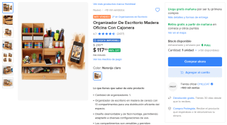 Organizador de Escritorio de Madera con Cajonera por $118 en Mercado Libre