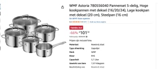 WMF Astoria Pannenset 5-delig voor €101,59 bij Amazon
