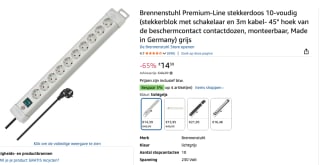 Premium-Line, stekkerdoos 10-voudig voor €14,39 bij Amazon